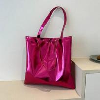 Glossy Tote Bags for Women Fashion High Capacity Shopping Pouch PU Leather Handags Shiny Casual Female Purse Girls Shoulder Bag CLE rožinė raudona spalva