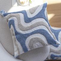 Mėlyni dygsniuoti pagalvės, kreminiai užvalkalai, svetainės sofos-lovos pagalvės, viešbučio bohemiška lango niša dekoracija 45 * 45cm [Pillowcase only]
