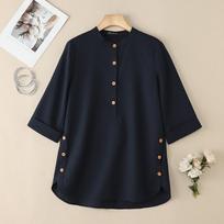 ZANZEA Moteriška vienspalvė laisva kasdienė 3/4 rankovėmis palaidinė S tamsiai žalia spalva