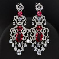 Popular Fringed Earrings, Micro-Inlaid Zircon Exaggerated Long Earrings, High-Quality Jewelry raudona