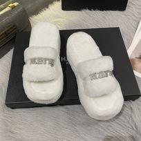 Madingos namų pliušinės šlepetės su kailiu, pūstos šlepetės, pliušinės basutės, prabangios slip-on platformos moteriški madingi batai 2024 Zapato De Mujer Dizainerio 35 balta