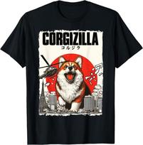 CorgiZilla Parody Japanese Art Corgi Dog Mom Dad Unisex Adult T-Shirt 3XL