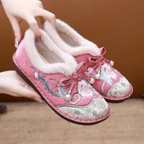 2024 Hot Selling New Old Beijing Cloth Shoes Plus Fleece-thickened Warm Cotton Shoes Non-slip Soft Sole Women's Cotton Boots 35 rožinė