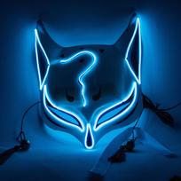 Festival Mask LED Light Up Kitsune Fox Mask Cosplay Halloween Masquerade Mask Animal DJ Dance Glow Party Props KTY mėlyna