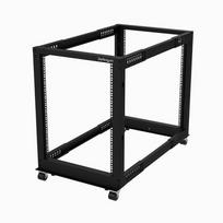 StarTech.com 4-Post 15U Mobile Open Frame Server Rack, Four Post 19 Network Rack with Wheels, Rolling Rack with Adjustable Depth for Computer/AV/Data/IT Equipment - Casters, Leveling Feet or Floor Mou