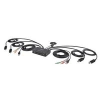 StarTech.com 2-Port Dual-Monitor DisplayPort Cable KVM Switch, 4K 60Hz, Compact KVM with 5ft/1.5m USB-A/DisplayPort/Audio Integrated Cables, Bus Powered - Remote Push Button/Hotkey Switching