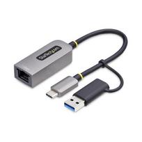 StarTech.com USB-C to Ethernet Adapter with USB-A Dongle, 10/100/1000Mbps, USB 3.0 to Gigabit Ethernet Network Adapter, 6in/15cm Attached Cable, USB GbE Adapter