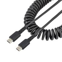 StarTech.com 20in (50cm) USB C Charging Cable, Coiled Heavy Duty Fast Charge  AND  Sync USB-C Cable, USB 2.0 Type-C Cable, Rugged Aramid Fiber, Durable Male to Male USB Cable, Black