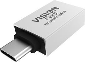 Vision USB-A to USB-C cable gender changer, white