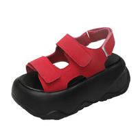8CM vasarinės moteriškos šlepetės su sagtimi, flip-flop'ai, paplūdimio avalynė, platforminiai šlepetės, moteriški platforminiai šlepetės, saldainių spalvos, lauko sandalai 35 raudona
