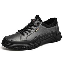 Fashion High Quality Brand Leather Increased Height British Shoes Thick Soled Men's Leather Casual Shoes Outdoor Men's Hiking Shoes 38