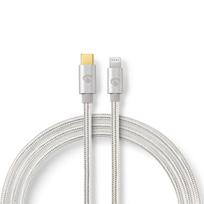 Nedis USB-Kabel | USB 2.0 | Apple Lightning 8-Pin | USB-C™ Stecker | 480Mbps | Vergoldet | 1.00 m | rund | Geflochten / Nylon | Aluminium / Silber |