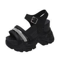 Madingi Nauji stambios platformos sandalai Moteriški aukštakulniai Seksualūs sandalai atviromis kojomis Wedge Bling sportbačiai 10 cm Moteriški paplūdimio vasaros basutės 34 juoda