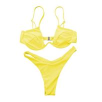 Seksualūs moteriški vienspalviai maudymosi kostiumėliai, liemenėlė su raišteliu, paplūdimio bikinio rinkinys M geltona