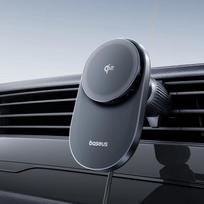 Baseus automobilinis telefono laikiklis belaidis įkroviklis su magnetiniu siurbimo prievadu, automobilio specifinis greitas įkrovimas Qi2.0 sertifikatas, Apple juoda