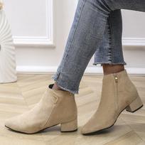 Švęskite Pavasario Rudens Suede Ankle Boots Moterims Vienspalvės Užtrauktukas Moteriški Batai Metalo Apdaila Smailus Pirštas Trumpas Botines 35 abrikosas