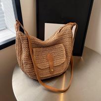 Fashion Summer Straw Crossbody Bag Women Beach Holiday Shopping Woven Shoulder Handbag Messenger Purses Bags KTY 29x10x27cm chaki