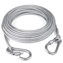 4,6m/9m/15m Dvigubi pavadėliai Nerūdijančio plieno Šuns pririšimo Diržas Kabelinis pavadėlis Traukimo virvė su metaline sagtimi Plieninio laido antkaklis Lauko Length 460cm sidabras