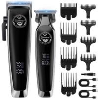 HATTEKER Electric Clipper 2 PC Set 4-Level Power Digital LCD Display Men's Oil Head Sculpting with Precision USB Charge juoda