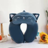 Animacinis kaklo pagalvė iš atminties putų U formos minkštas purus kelioninis pagalvė automobilio lėktuvo biuro pietų pertraukos patogus miego galvos atrama 28X30CM mėlyna