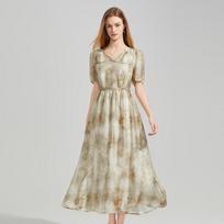 Tatu Women's Summer Tie-Dye Print Short-Sleeved Midi Dress S