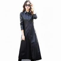 Party Club Wear Fashion Women's Black Long Dress Designer Real Lambskin Stylish S juoda