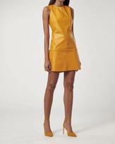 Stylish Wear Party Women Designer New Yellow Dress Lambskin 100%Genuine Leather S geltona