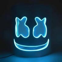 LED šviečianti kaukė ir pirštinės DJ Marshmello galvos šalmas Šviečianti Cosplay galvos apdangalas vyrams, moterims Muzikos festivalio Helovino rekvizitas mėlyna
