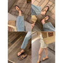 Sheepskin version~ Grape mother, the same T-shaped belt, holiday style, versatile metal buckle, foot clip, soft bottom, herringbone cool slippers, wom 35