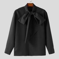 INCERUN Dydžio padidinimo vyriški laisvi kasdieniai elegantiški marškiniai su kaklaraiščiu ir ilgomis rankovėmis 2XL black