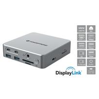 Conceptronic DONN25G 15-in-1 DisplayLink USB 3.2 Gen 2 Dockingstation - 4K60Hz Triple-Display - HDMI x 2 - DisplayPort - USB-C 10Gbit/s x 2 - USB-A 10Gbit/s x 2 - USB-A 5Gbit/s x 2 - SD - TF/MicroSD - GbE - Audio - DC-Eingang - Sicherheitssteckplatz - PD 3,0 (DONN25G)