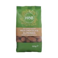 HOLLAND & BARRETT migdolai padengti pieniniu šokoladu be pridėtinio cukraus, 150 g