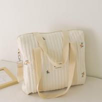Zippered Embroidered Quilted Mummy Bag: Baby Stroller Hanging Diaper Backpack for Travel