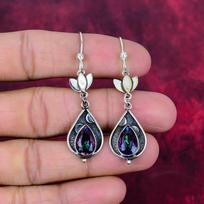 Mystic Topaz 925 kieto sterlingo sidabro auskarai, rankų darbo brangakmenių papuošalų auskarai, atminimo dienai 2.36 Inches