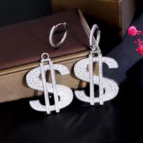 Hip Hop Street Jewelry Copper Inlaid Zircon Dollar Symbol Earrings Gold Plated Full Diamond Personality Tide Ear Jewelry auksas