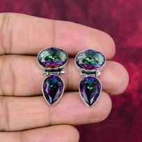 Mystic Topaz 925 kieto sterlingo sidabro auskarai, rankų darbo brangakmenių papuošalų auskarai, atminimo dienai 1.01 Inches