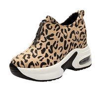 Paslėptas kulnas Laisvalaikio platforma Batai Moteriški Sneakers Zomšiniai Slip ant Batai Moteriški ūgis Didėjantis Flock Leopard Print Pleištai Batai 35 leopardo rašto spalva