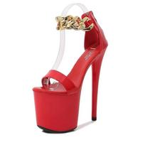Super High Heel 20CM Round Heels Pole Dance Shoes Summer Modern Sexy Stripper Nightclub Ankle Strap Sandals For Women 34 raudona