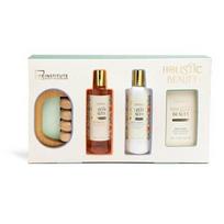 Rinkinys Idc Institute Holistic Beauty Bath & Body moterims: dušo želė, 150 ml + kūno losjonas, 150 ml + vonios druska, 100 g + masažuoklis, 1 vnt.