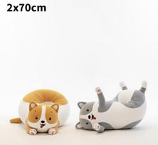 ilgų šuniukų rinknys, pliušiniai žaislai 2in1, draugas - pagalvė, rudas ir pilkas, 70cm
