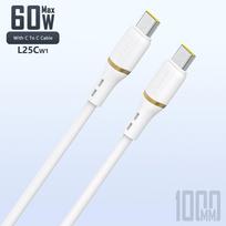 Dudao L25C USB-C - USB-C Silikono Kabelis 60W 1m - Baltas