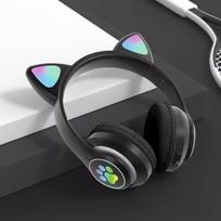 Vaikiškos ausinės, Bluetooth belaidės ausinės vaikams, paaugliams, suaugusiems, ausinės Bluetooth ausinės su mikrofonu, katės ausinės ausinės, mergaitės, moterys – juodos