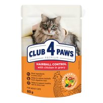 CLUB 4 PAWS Premium konservuotas ėdalas suaugusioms katėms plaukų priežiūrai 24x80 gr - 24x80 gr