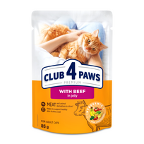 CLUB 4 PAWS Premium konservuotas ėdalas suaugusioms katėms su jautiena drebučiuose 24x80 gr - 24x80 gr