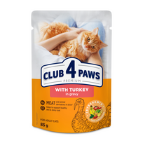 CLUB 4 PAWS Premium konservuotas ėdalas suaugusioms katėms su kalakutiena padaže 24x80 gr - 24x80 gr