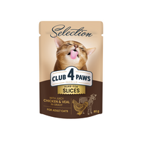 CLUB 4 PAWS Premium plus gabaliukai suaugusioms katėms su veršiena daržovių drebučiuose 12x85 gr - 12x80 gr