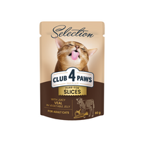 CLUB 4 PAWS Premium plus gabaliukai suaugusioms katėms su veršiena daržovių padaže 12x85 gr - 12x80 gr
