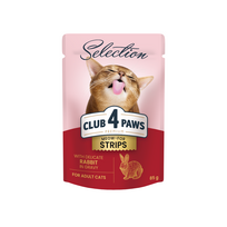 CLUB 4 PAWS Premium plus juostelės suaugusioms katėms su triušiena padaže 12x85 gr - 12x80 gr