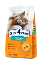 CLUB 4 PAWS Premium su kalakutiena. Visavertis sausas pašaras suaugusioms sterilizuotoms katėms - 2 kg