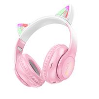 HOCO bevielės „Bluetooth“ ausinės W42 Katės Ausys vyšnių žiedas